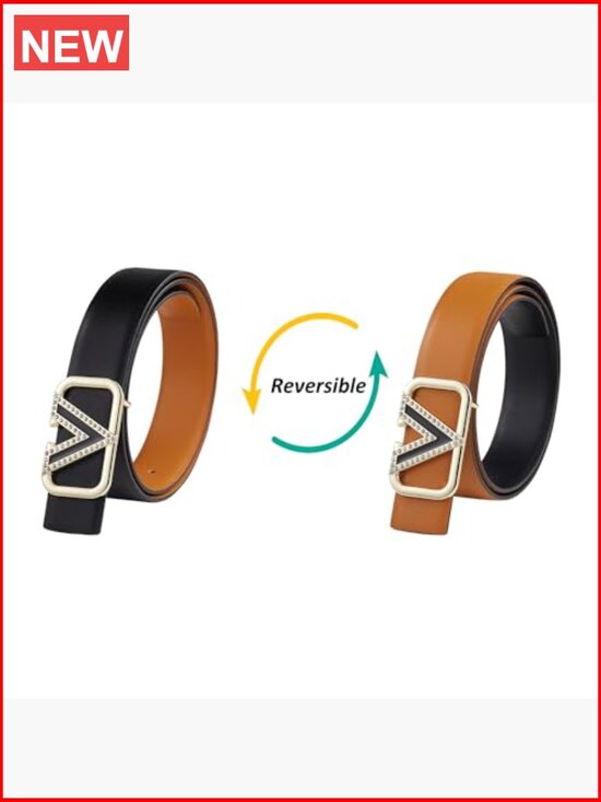Reversible Leather Belt with Detachable Gold Buckle, 1.3\